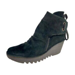 Fly London Yama Black Suede Wedge Booties